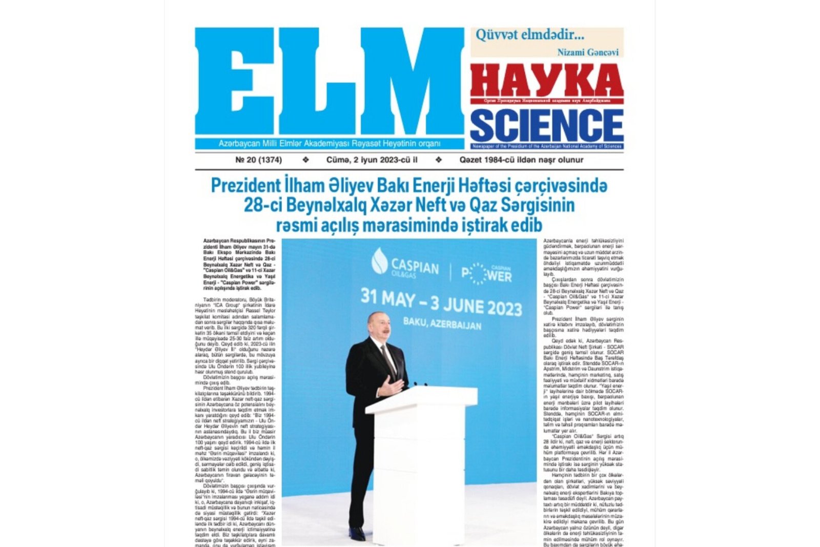 “Elm” qəzetinin növbəti sayı çap olunub