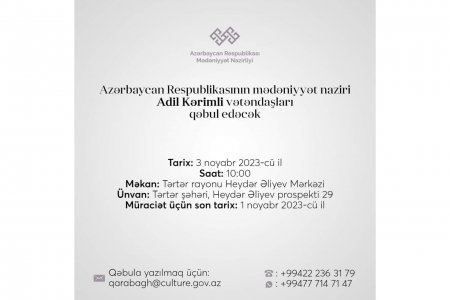 Mədəniyyət naziri Adil Kərimli Tərtərdə vətəndaşları qəbul edəcək