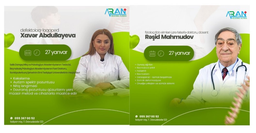 Rəşid Mahmudov Və Loqoped-Defektoloq Xavər Abdullayeva Salyanda Yerləşən Aran Regional Klinikasında qəbul keçirəcək
