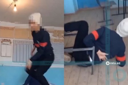 Azərbaycanda məktəbdə xoşagəlməz görüntülər: Şagird partaların üstündə gəzdi.